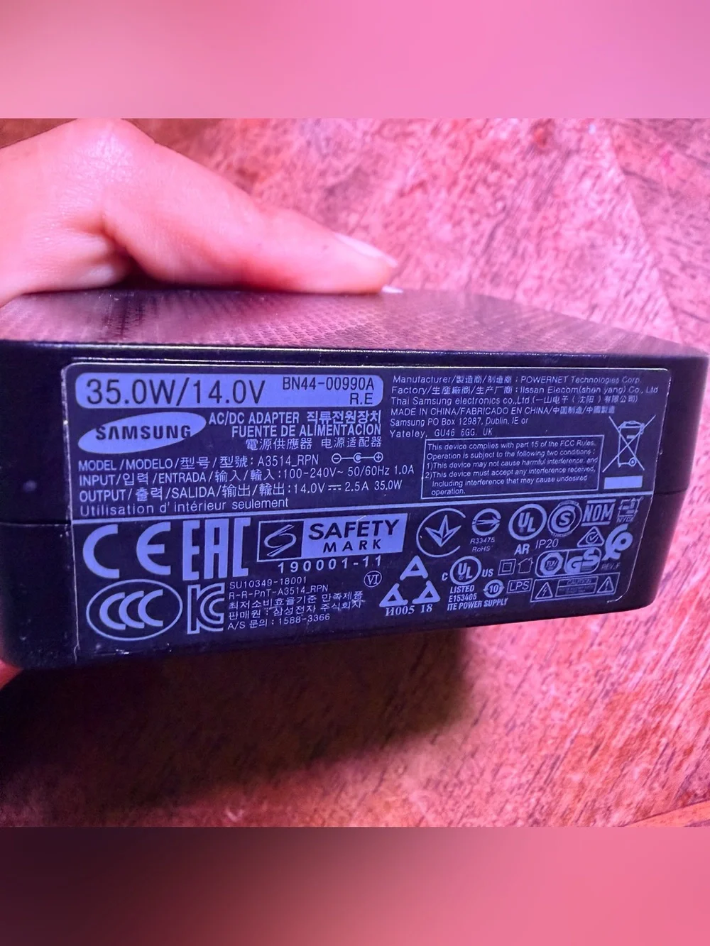 Samsung 35W 14V AC/DC Adapter BN44-00990A A3514_RPN 6ft Black 2.5mm